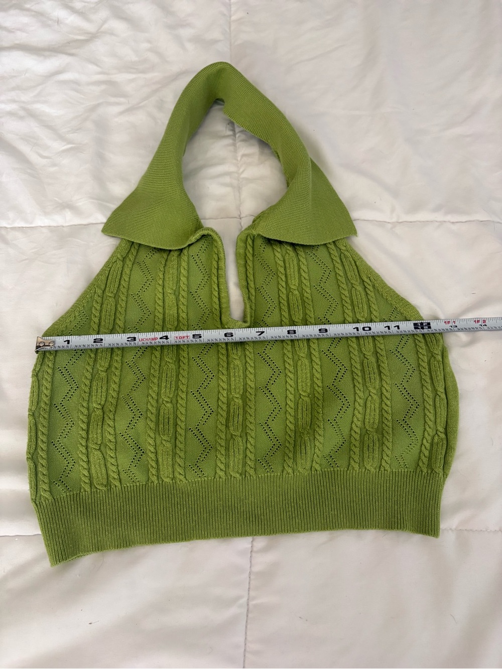 Cider Lime Green Off-Shoulder Halter Cable Knit Sweater